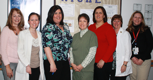 The Falls Team on 5 South, Hunterdon Medical Center. (l to r) Cindy Winchock, Cathy Edmonds, Kristy Alfano, Yvonne Kunz, Michele Betz, Pamela Abraham, and Michelle Tirado.