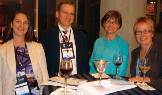 Quest sought to stimulate conversation and ideas among panelists and attendees. Shown here (left to right) are Bon Secours St. Mary’s Julia Campbell, director of patient safety and quality; Brian Fillipo, vice president of medical affairs, and his wife, Sherri; and Barb Olson, director of patient safety for HCA’s Clinical Services Group, at the welcome reception.