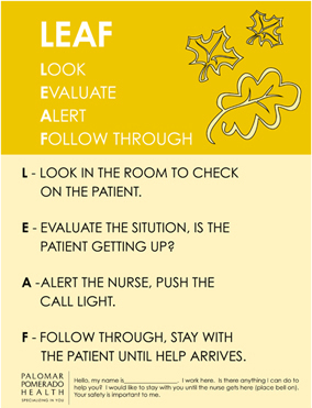 Figure 1. Palomar Health uses “falling leaves” as a graphic element to highlight fall prevention measures.
